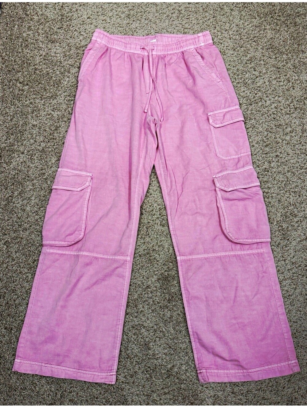 Old Navy Women's Cargo Pants Size M Pink Mid-Rise Wide Leg Drawstring Y2K
